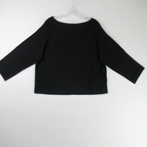 Eileen Fisher Merino Wool Long Sleeve Sweater Size M Black R17JN - Picture 2 of 10